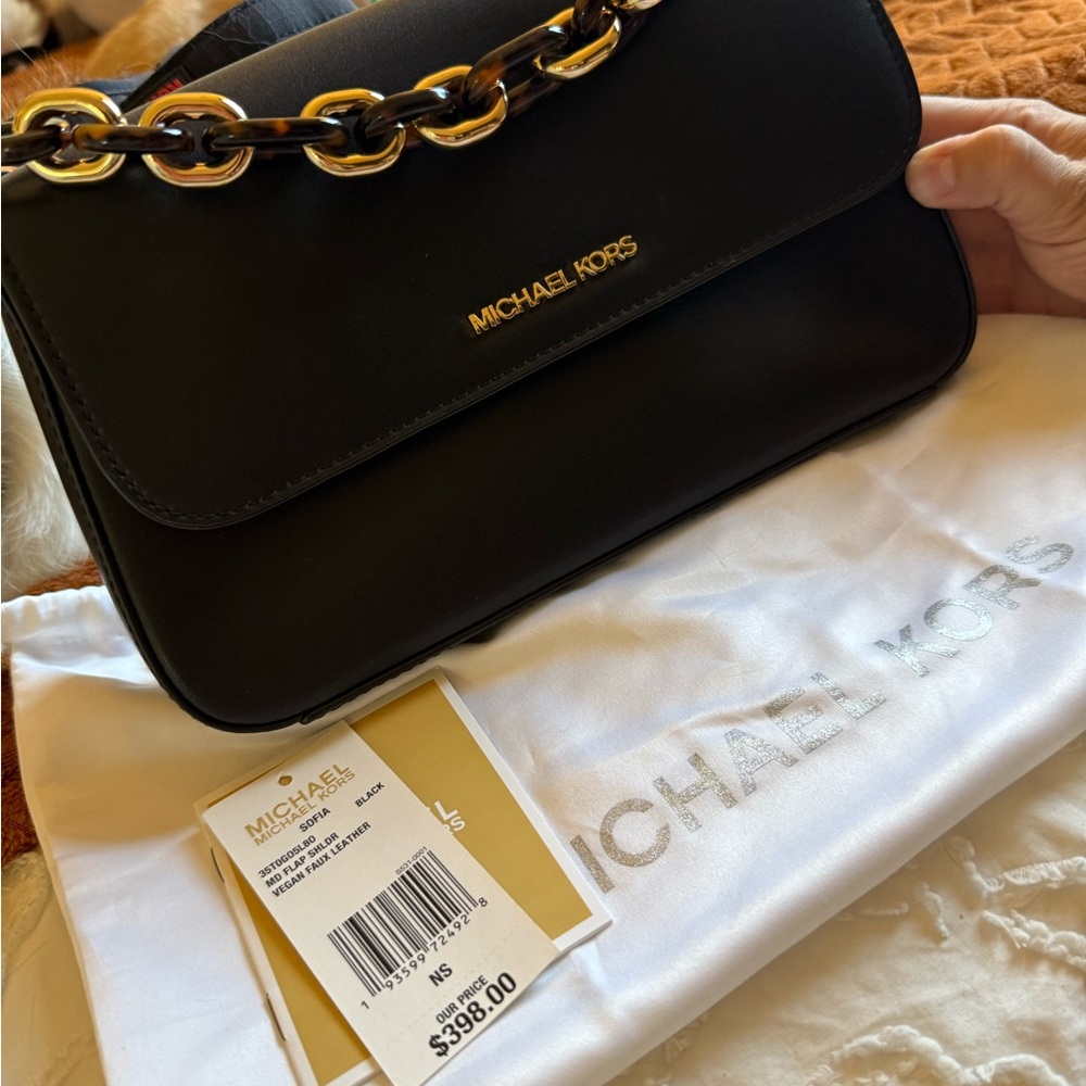 Michael Kors Black Shoulder Bag with Gold Chain